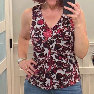 Floral Sleeveless Top - Pinks, Wines, Gray by Donna Karan Size Medium